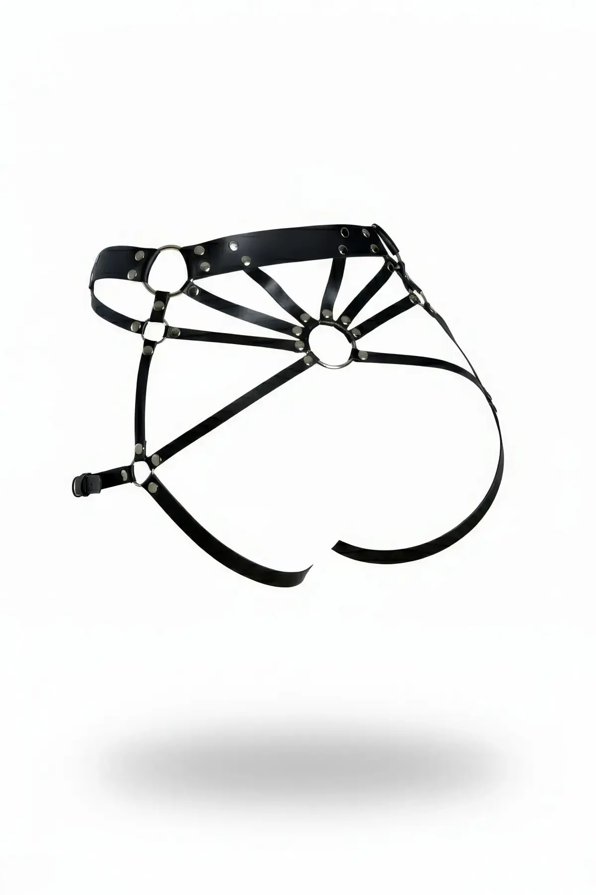 Siyah Tanga - Külot Deri Bantlı Halka Detaylı Kalça Aksesuarı - Brf1048