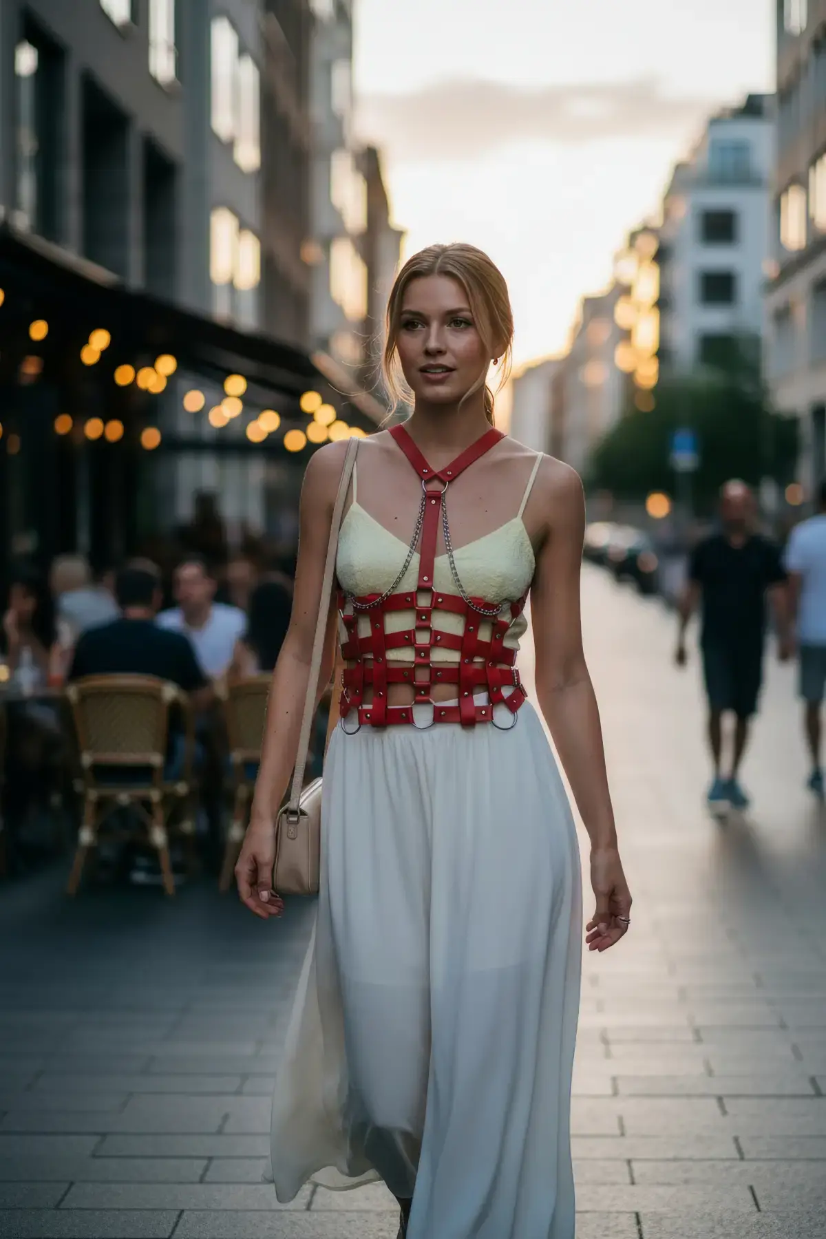 Kırmızı Kadın Kemer Korse Yapılı Zincir Detaylı - Brf1072