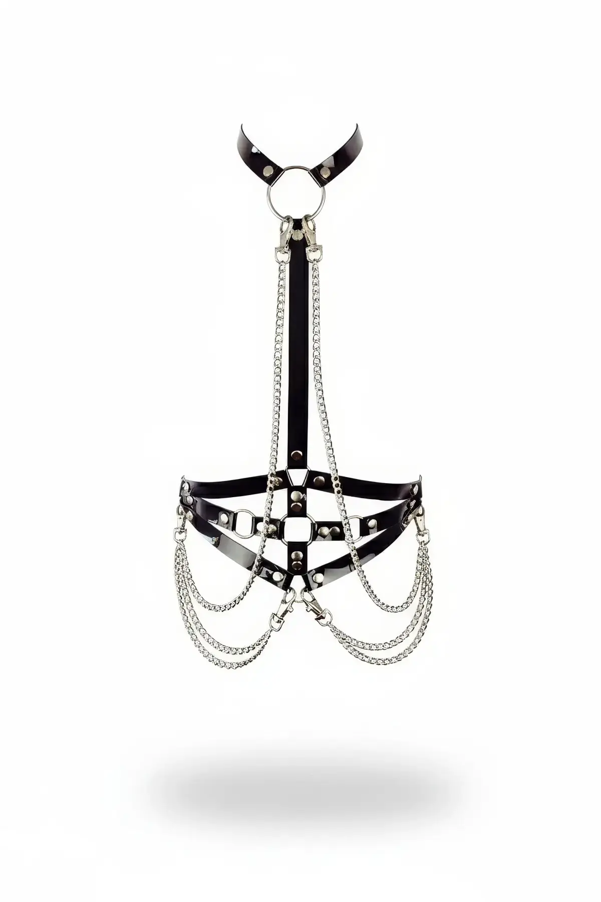 Siyah Kadın Kemer Zincirli Suni Deri Vücut Aksesuarı - Brf10