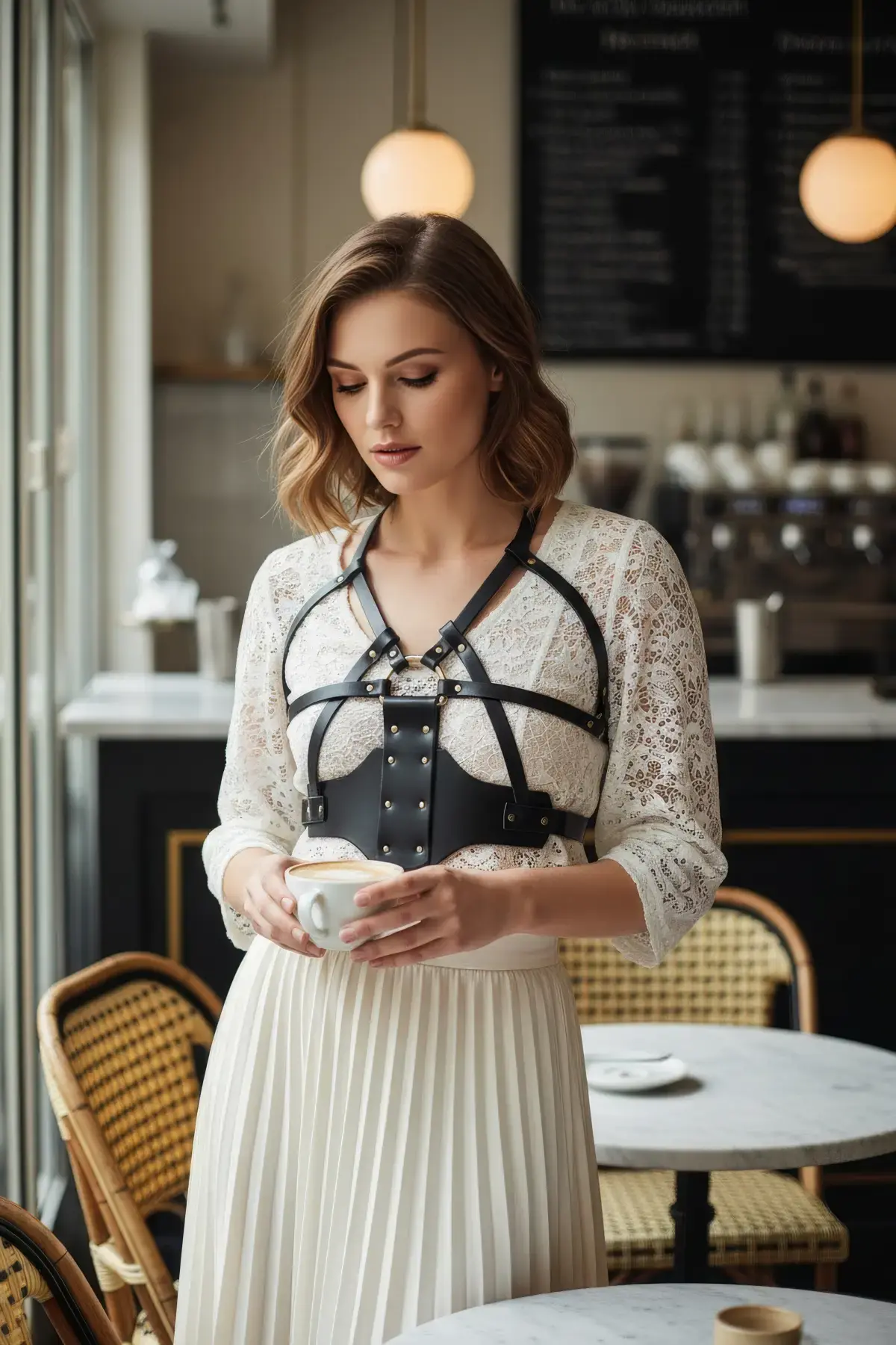 Siyah Kadın Kemer Suni Deri Zımbalı Vücut Aksesuarı - Brf1146