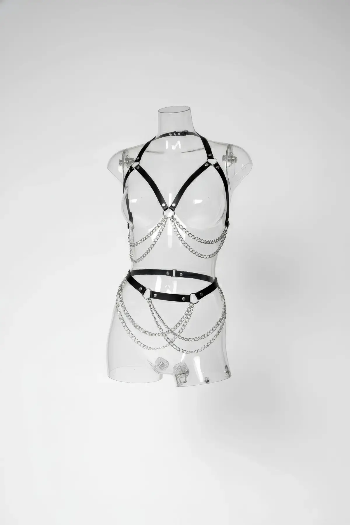 Siyah Harness Takım Zincir Detaylı Metal Halka Aksesuar - Brf1195