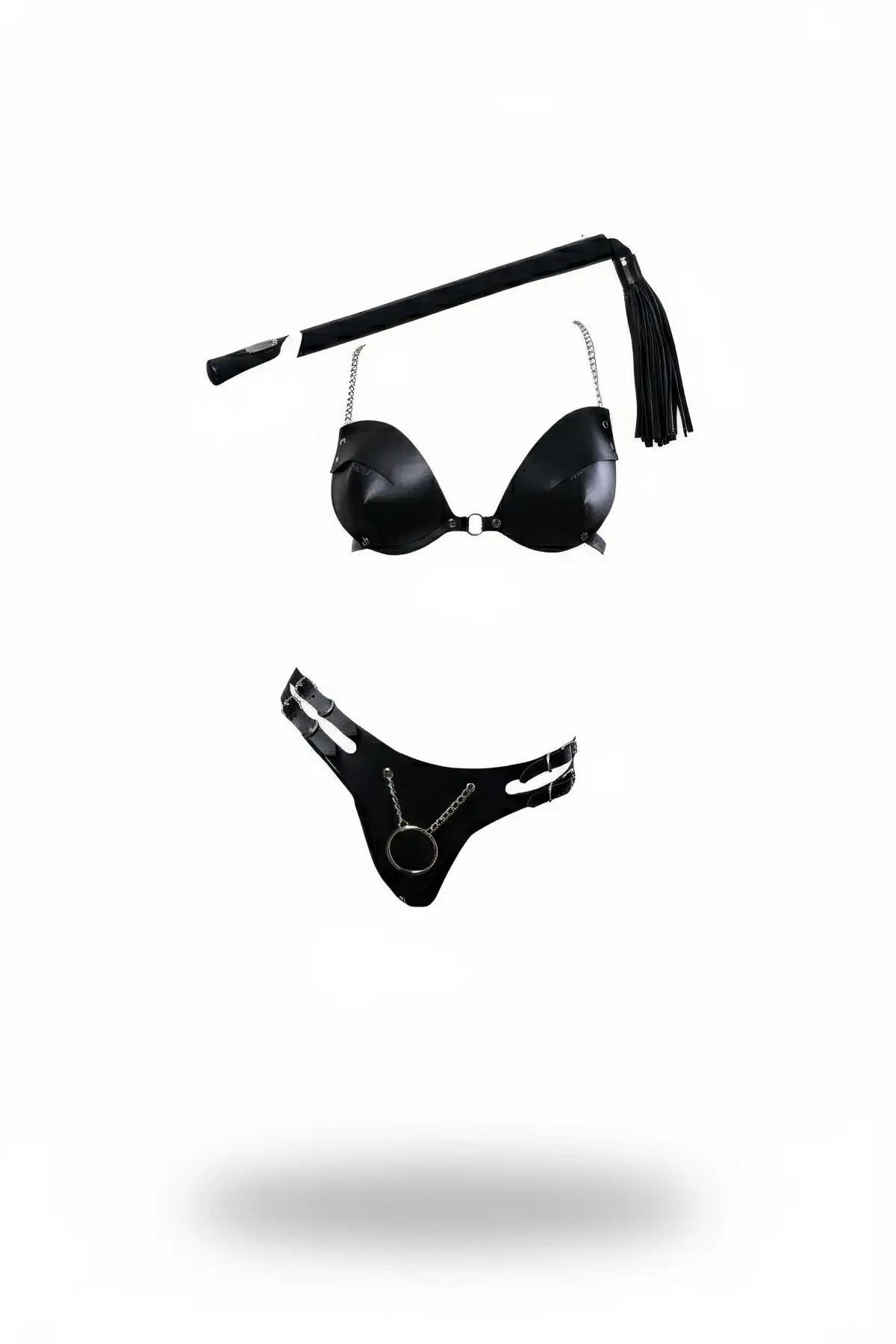 Siyah Harness Takım Deri Büstiyer Zincir Detaylı - Brf1353