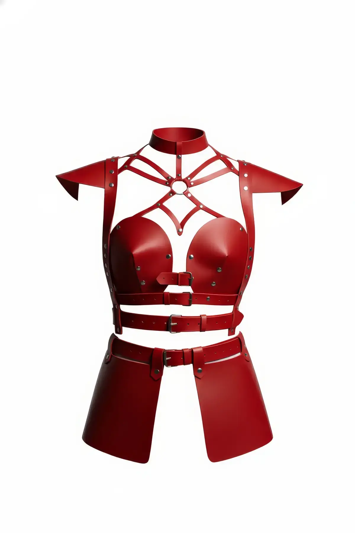 Kırmızı Etek Deri Tokalı Zımbalı Kısa Etek - Brf1371