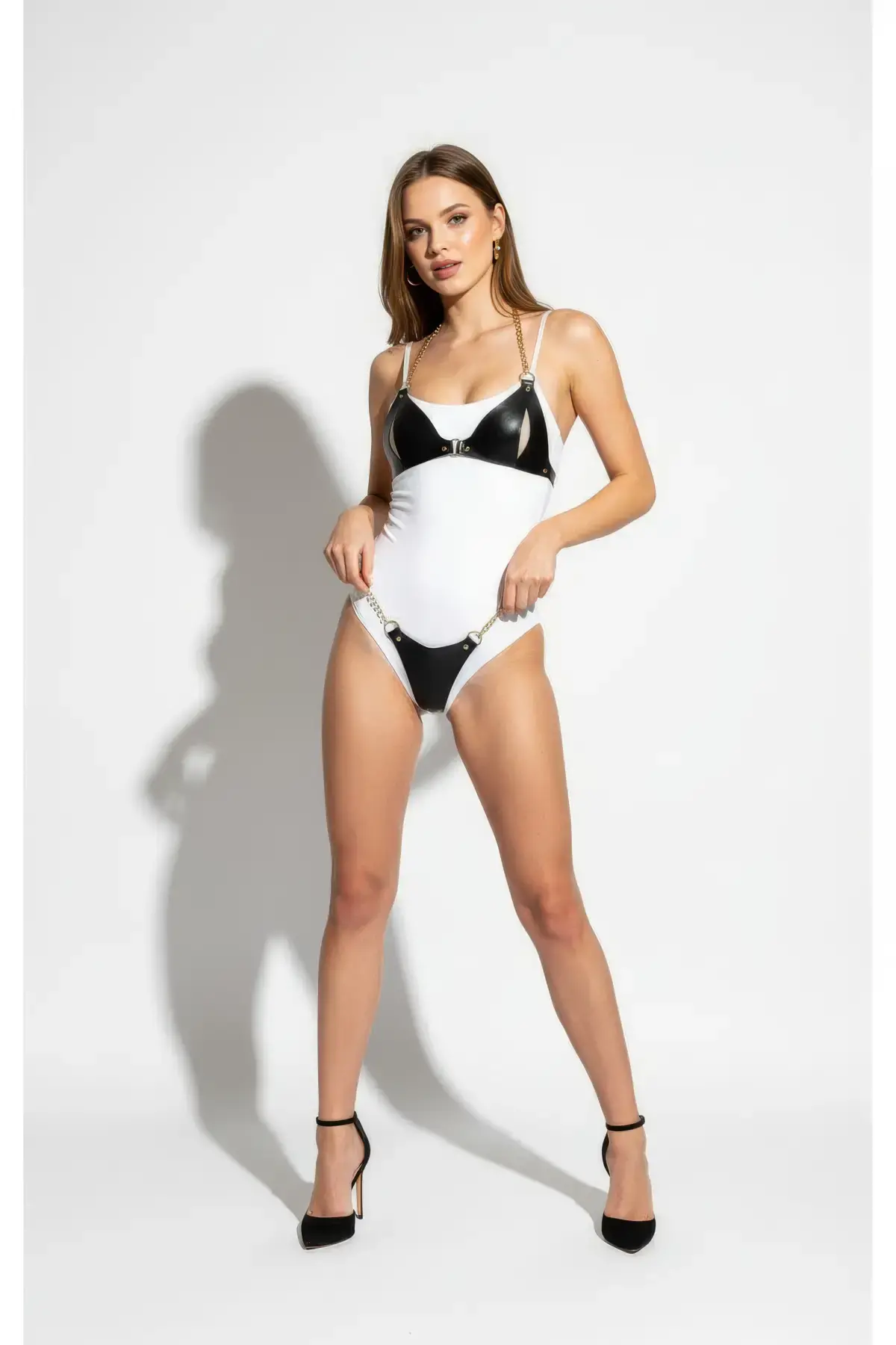 Siyah Kadın Kemer Suni Deri Zincir Detaylı Vücut Kemer - Brf1424