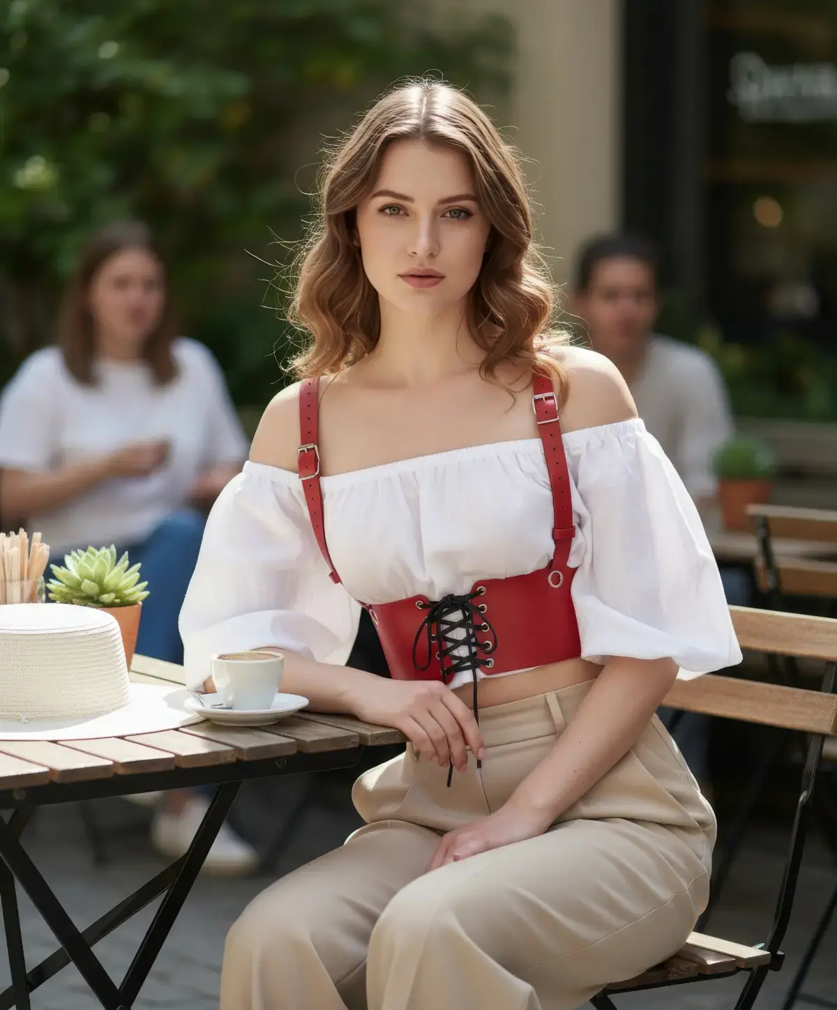 Kırmızı Kadın Kemer Bağcıklı Korse Bel Aksesuarı - Brf1429