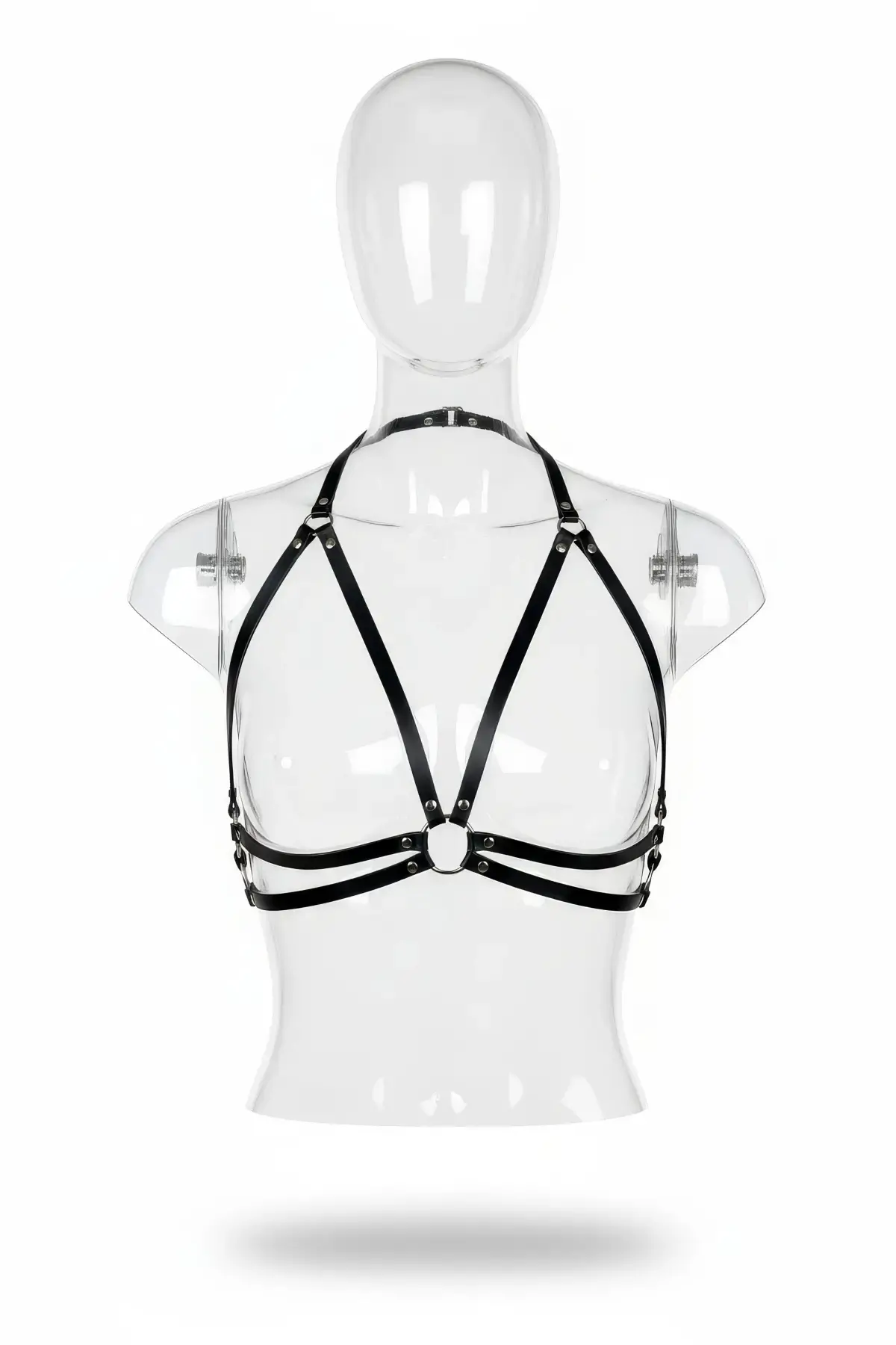 Siyah Kadın Kemer Suni Deri Halka Detaylı Vücut Aksesuarı - Brf200