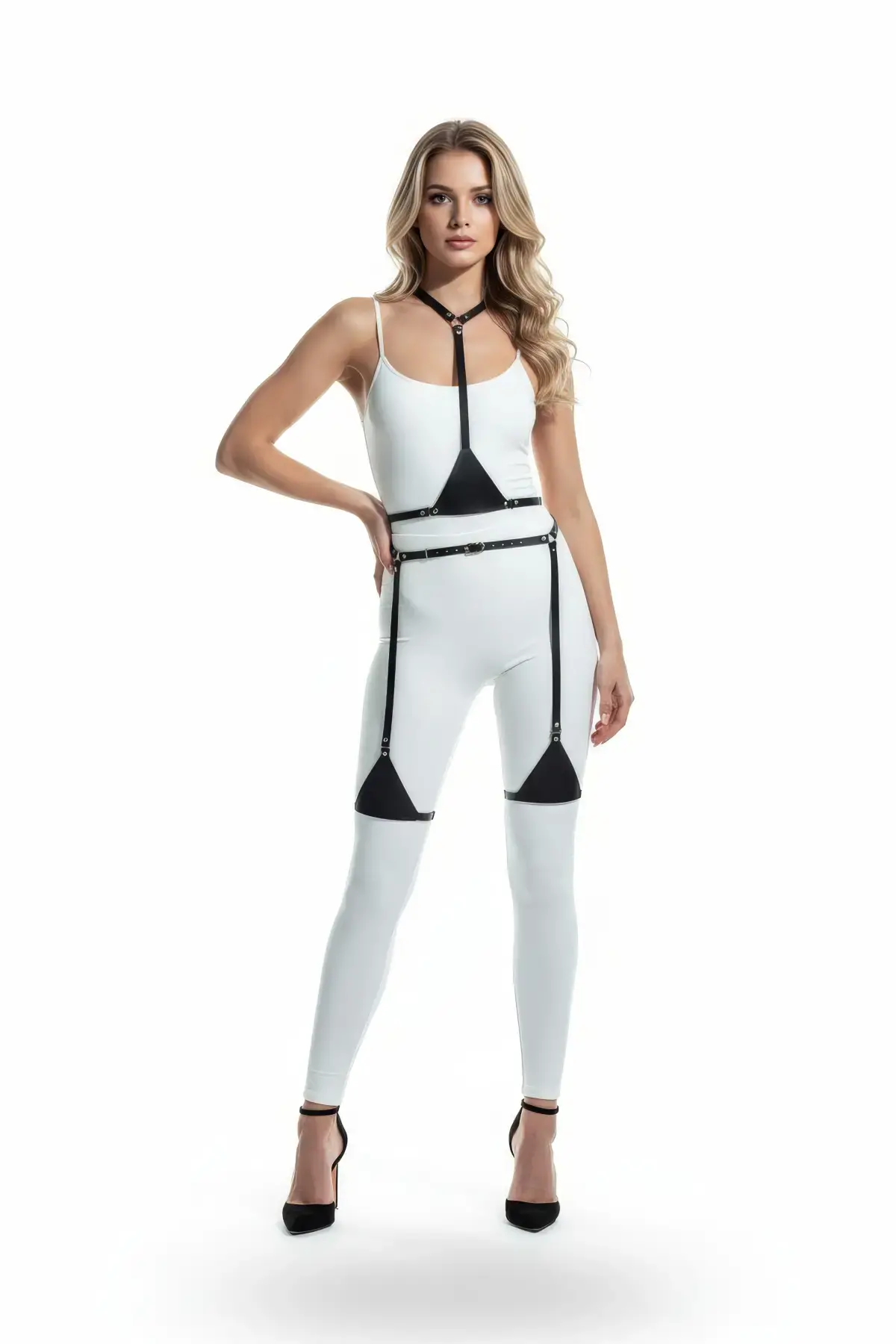 Siyah Harness Takım Ayarlanabilir Suni Deri Vücut Aksesuarı - Brf226