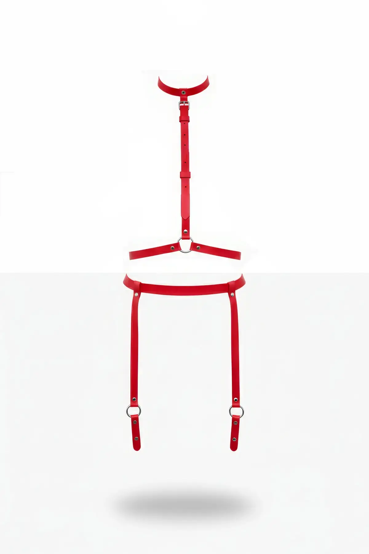 Kırmızı Harness Takım Suni Deri O Halka Detaylı Vücut Aksesuarı - Brf230