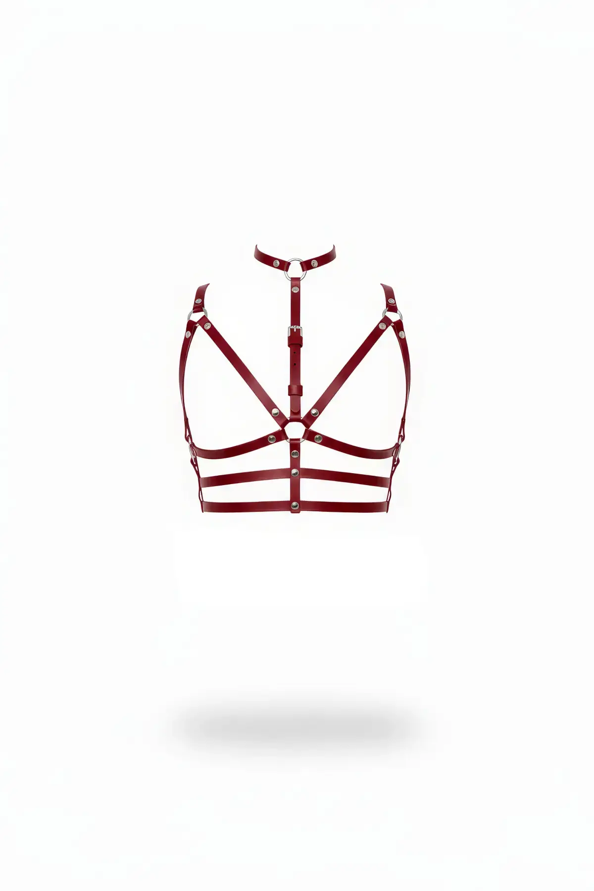 Bordo Göğüs Harness Deri Çok Bantlı Halka Detaylı - Brf235