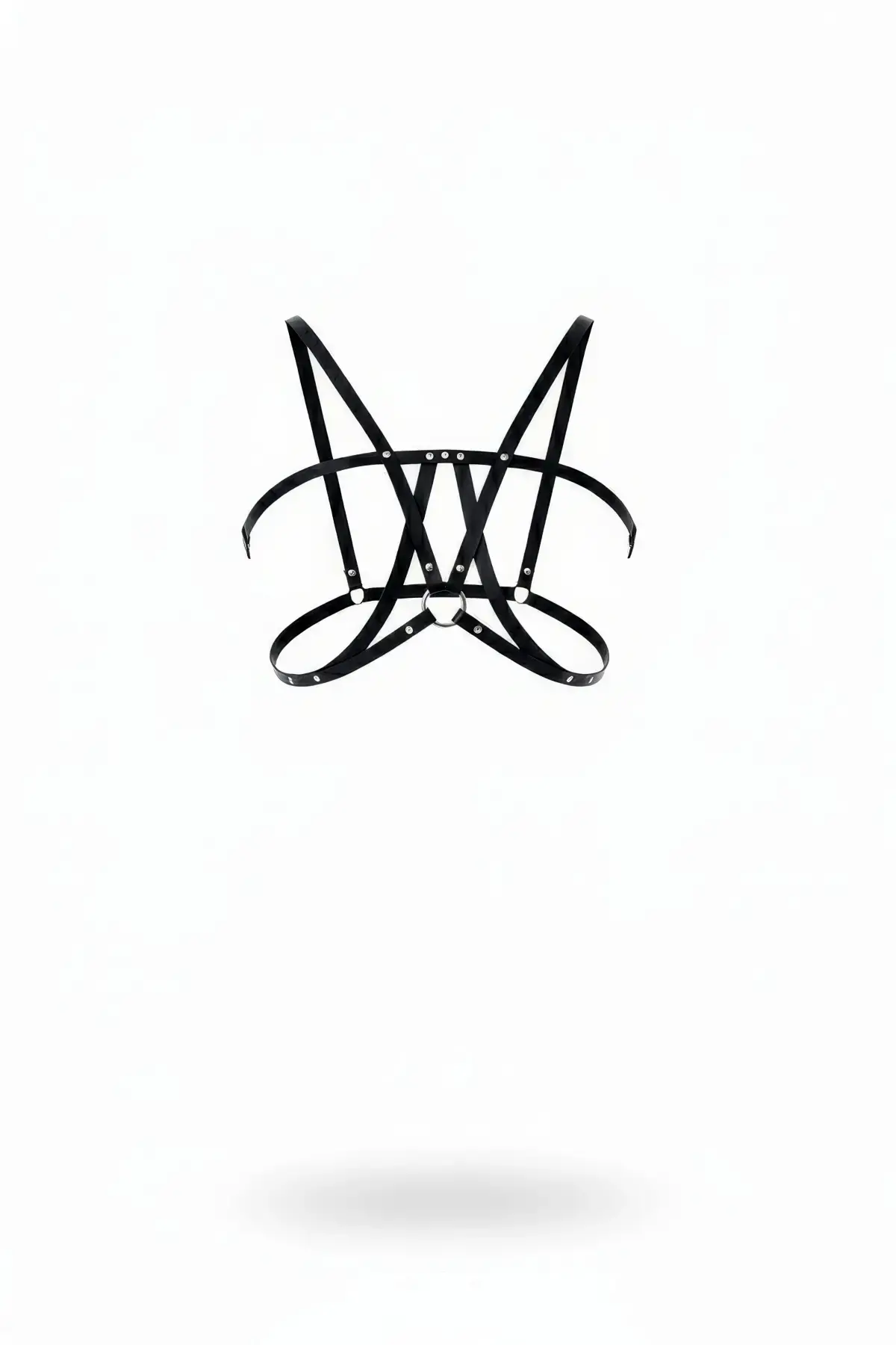 Siyah Göğüs Harness Çapraz Bağlamalı Metal Halka Detaylı - Brf236