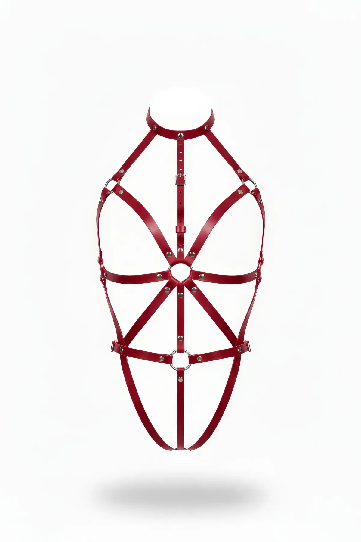 Bordo Body Harness Deri Yüksek Yaka O-halkalı Vücut Aksesuarı - Brf243