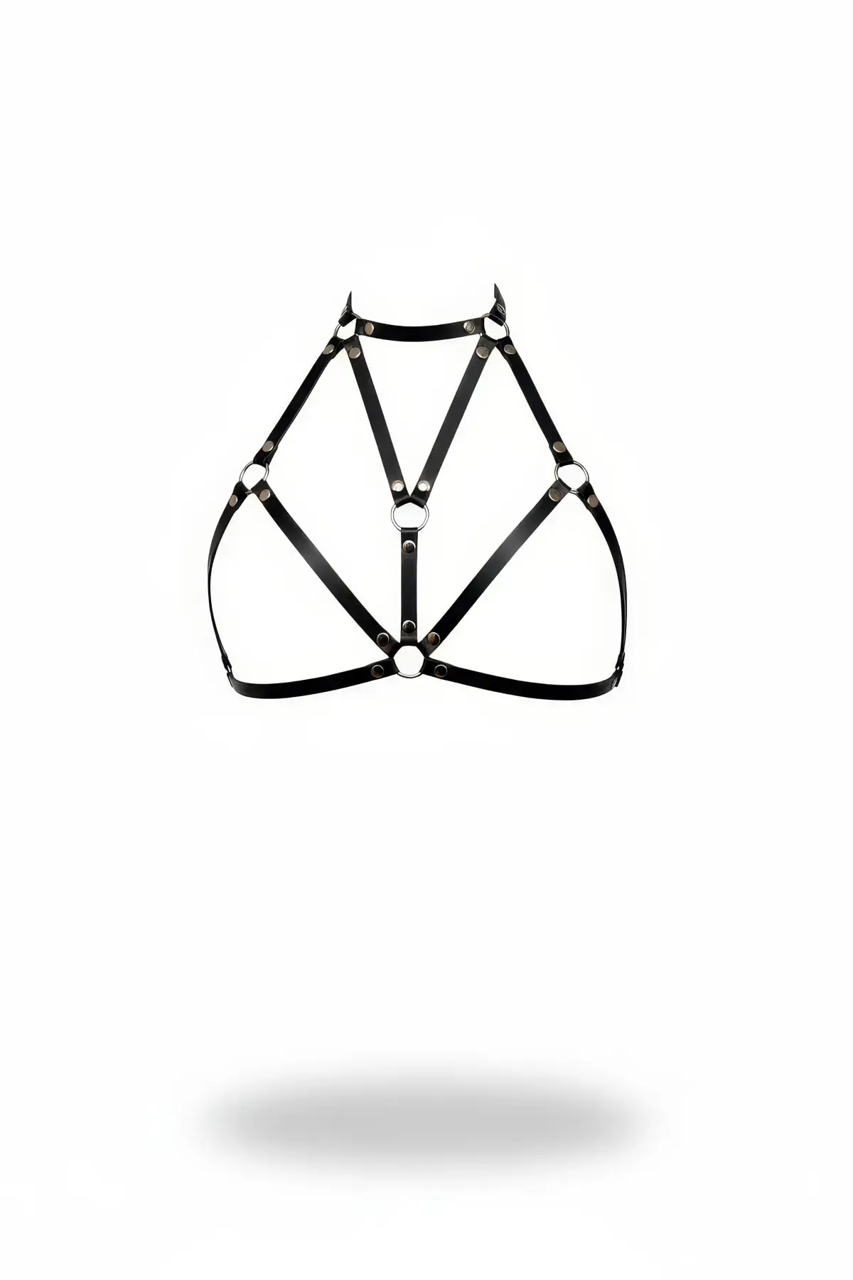 Siyah Göğüs Harness Suni Deri Halka Detaylı Boyunlu - Brf244