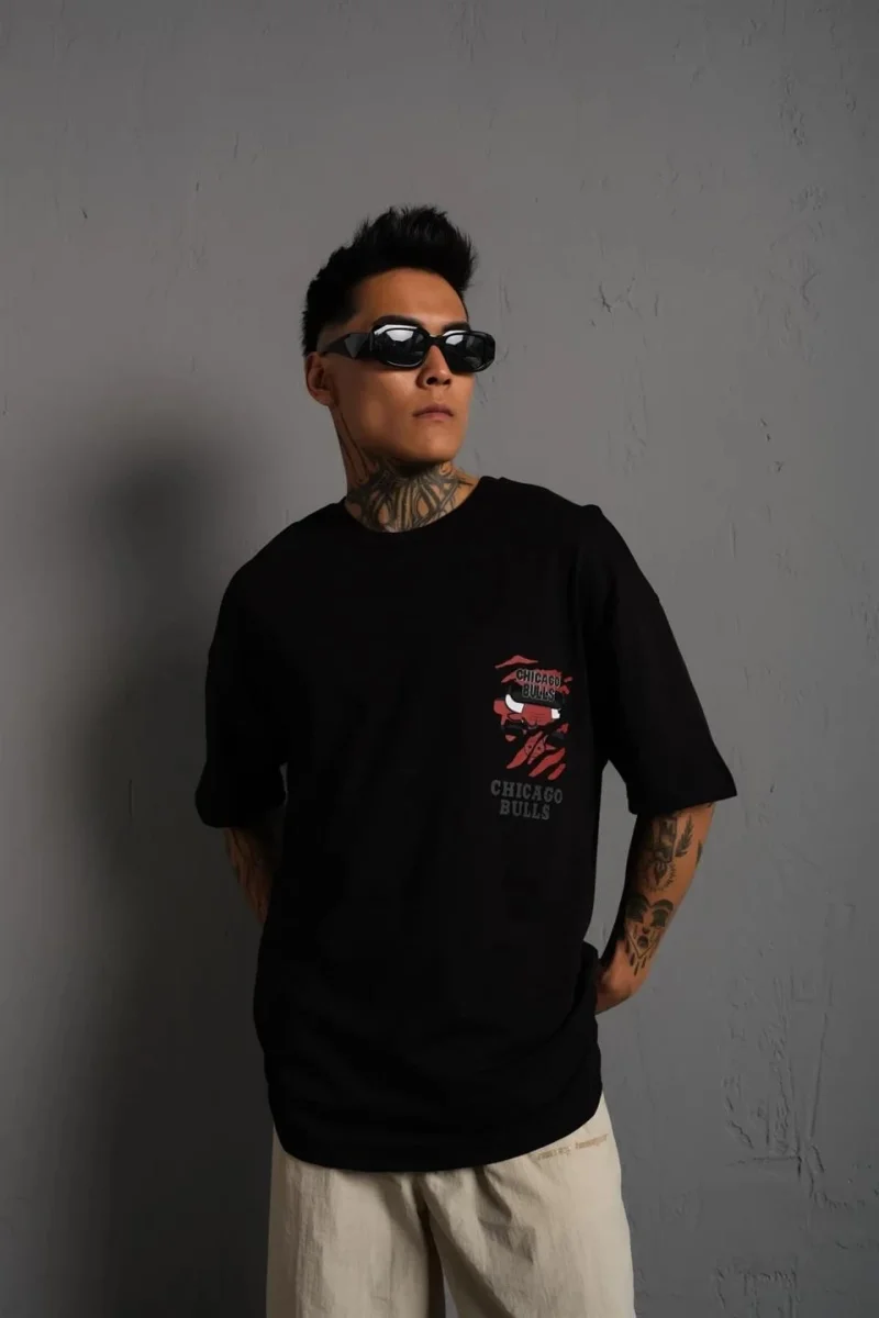 Sırt Baskılı A Kalite Oversize T-shirt - Siyah -