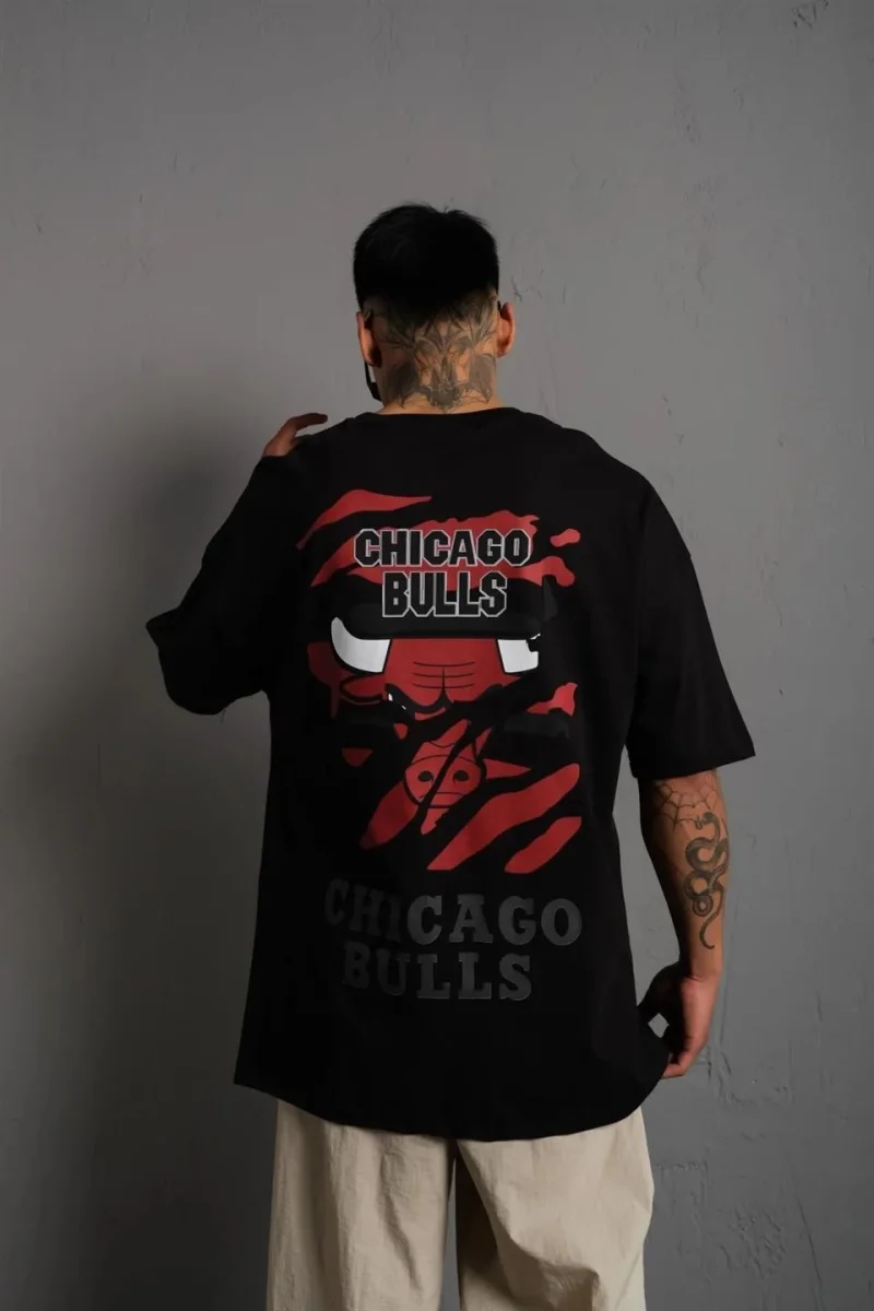 Sırt Baskılı A Kalite Oversize T-shirt - Siyah -