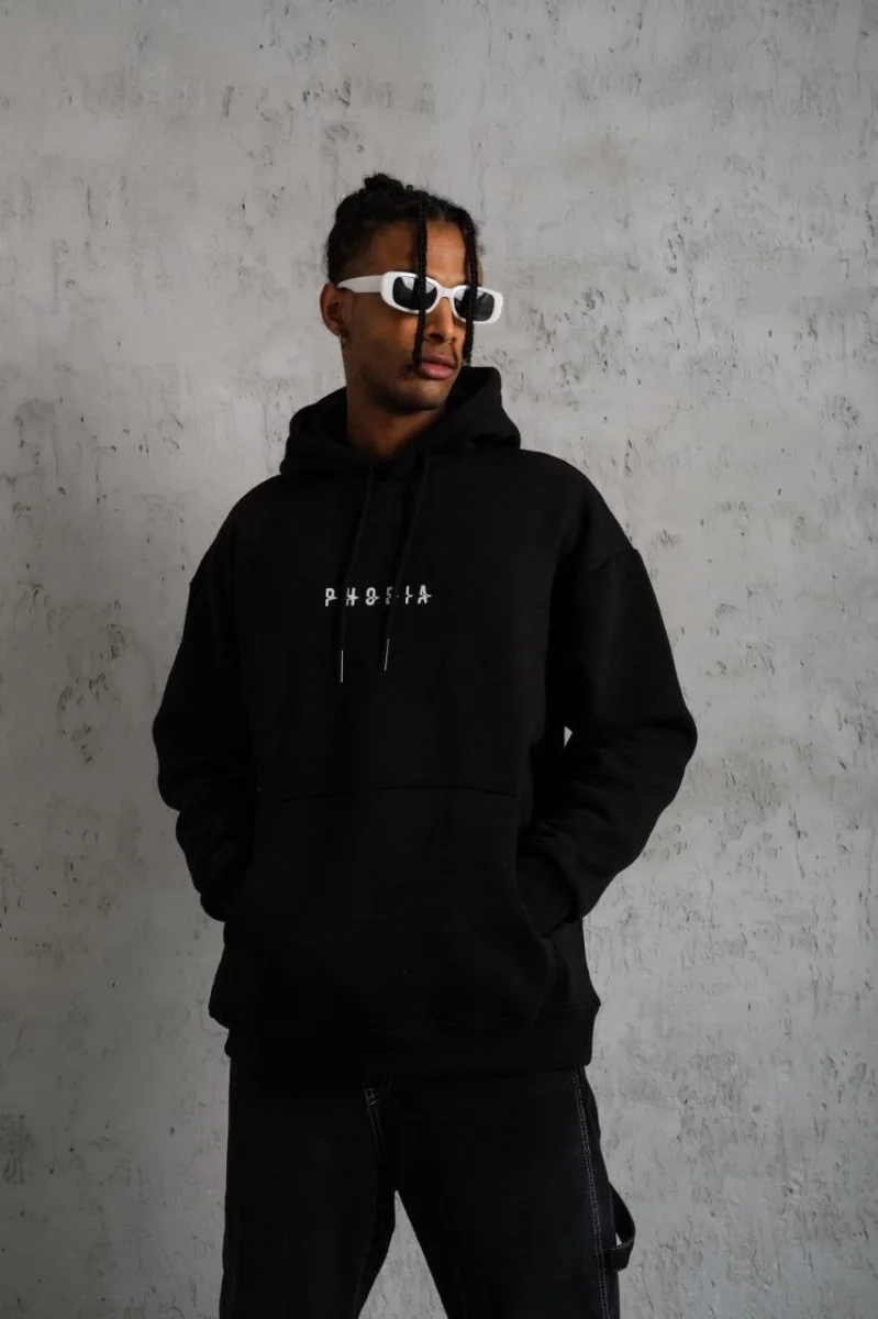 Astronot Baskılı Kapüşonlu Sweat - Siyah -