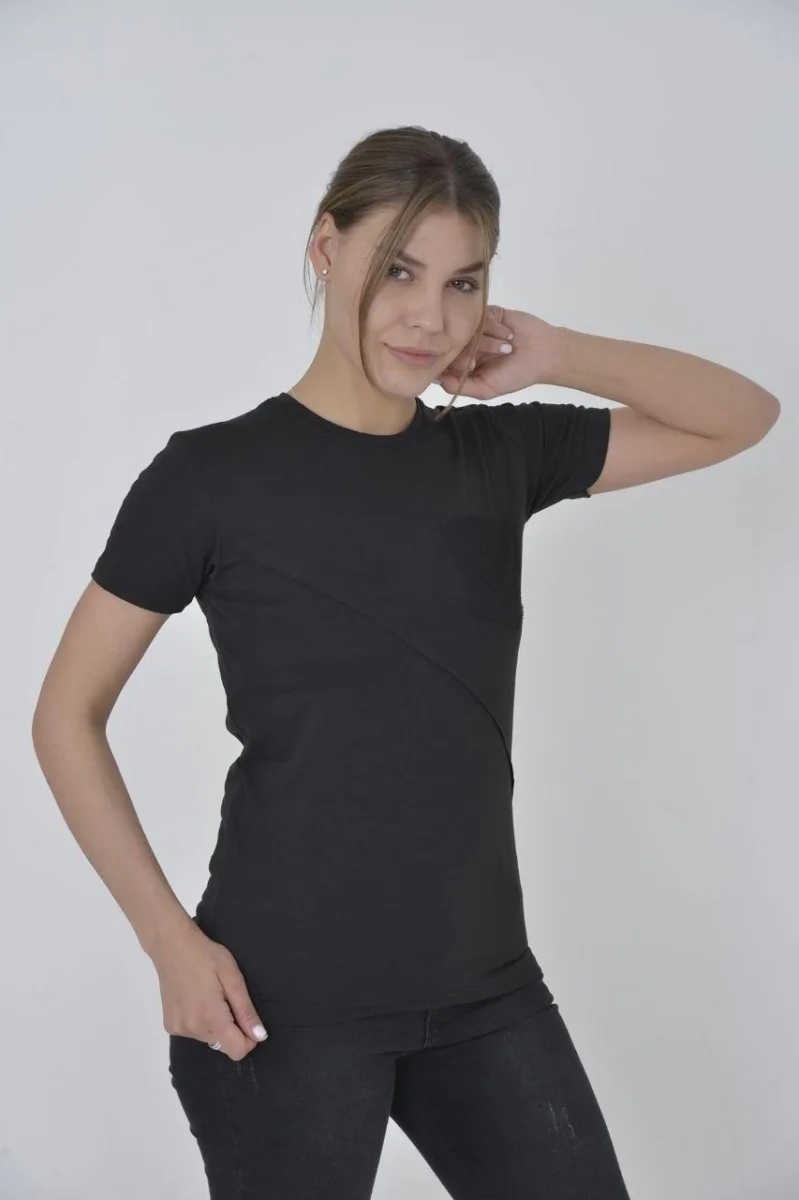 File Cepli Slim fit T-shirt - Siyah -