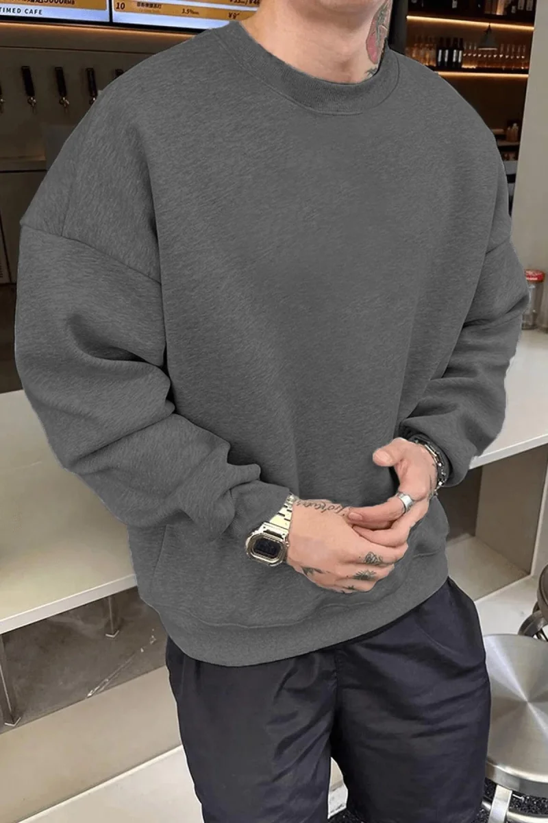 Düz Bisiklet Yaka Sweat - Füme -