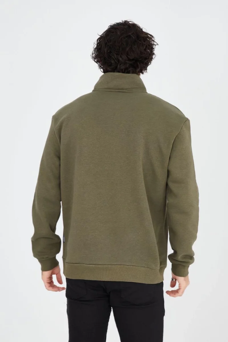 Yarım Fermuarlı Baskılı Sweat - Yeşil -