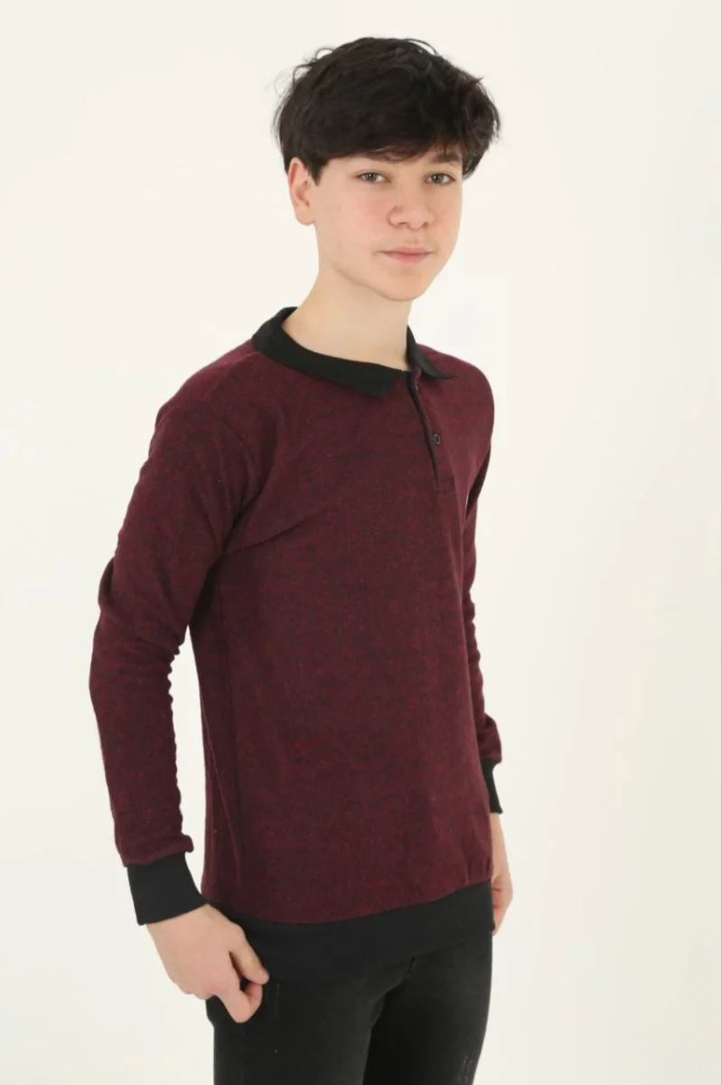 Selanik Yaka Nakışlı Kazak - Kırmızı -