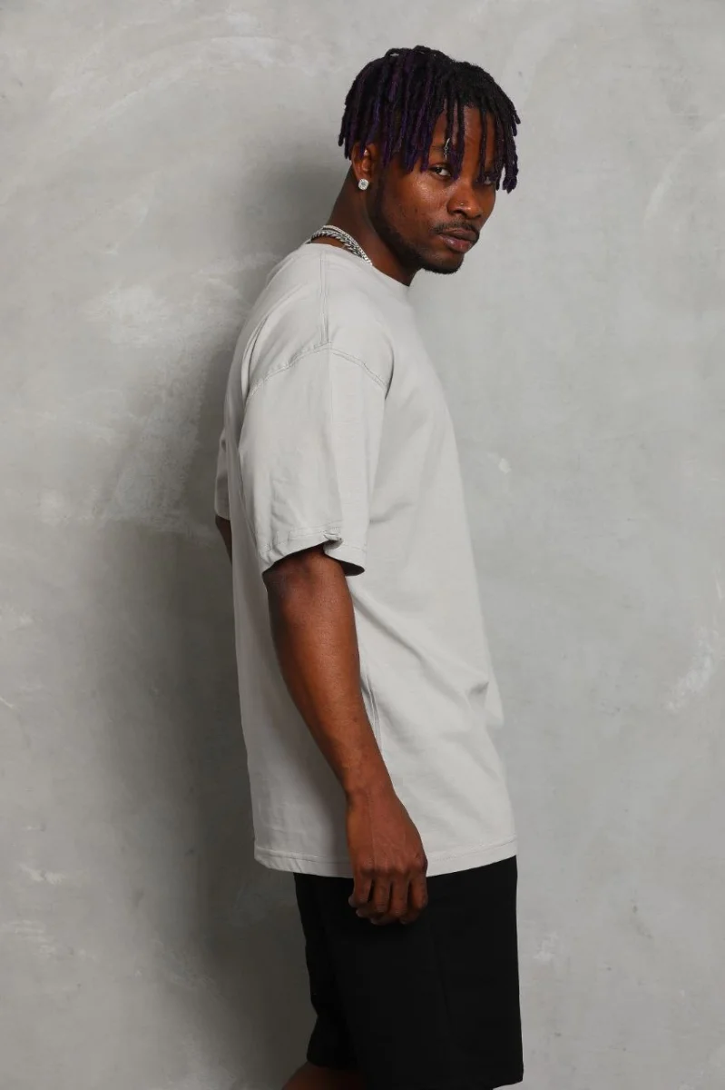 Oversize Düz Bisiklet Yaka T-Shirt - Gri -