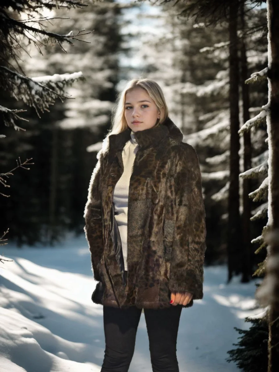 Uzun Kollu Deri Ceket - Leopar -