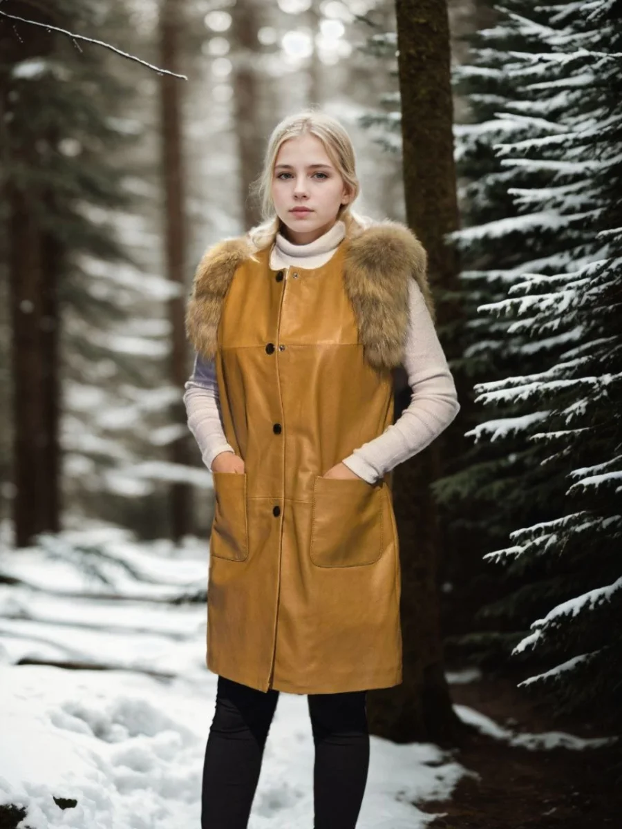 Kolsuz Hakiki Deri Kürk - Hardal -