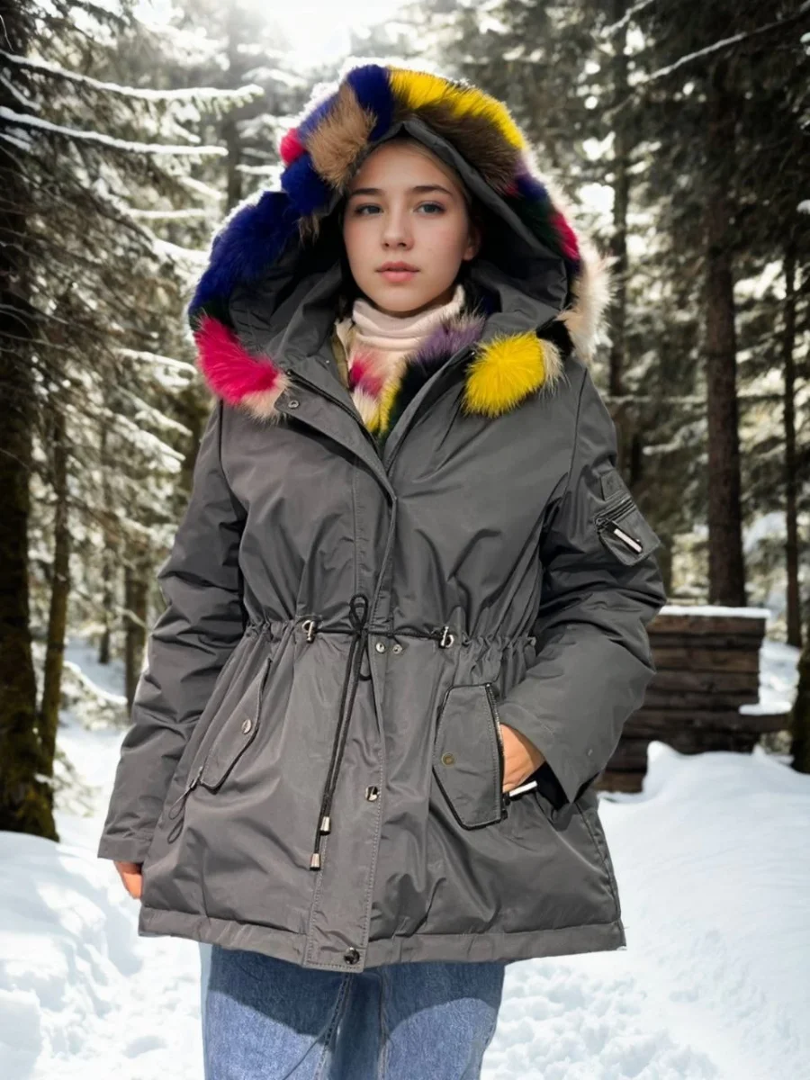 Su Geçirmez Kapüşonlu Mont - Füme -