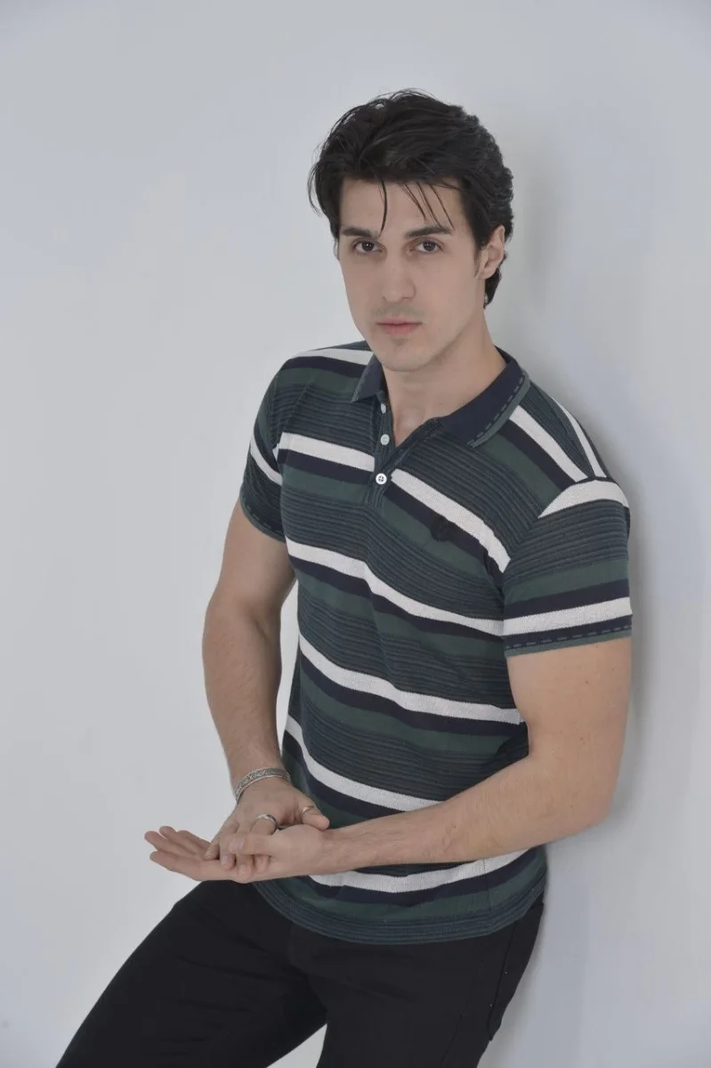 Yakalı Slim Fit Dokuma Çizgili T-Shirt - Haki -