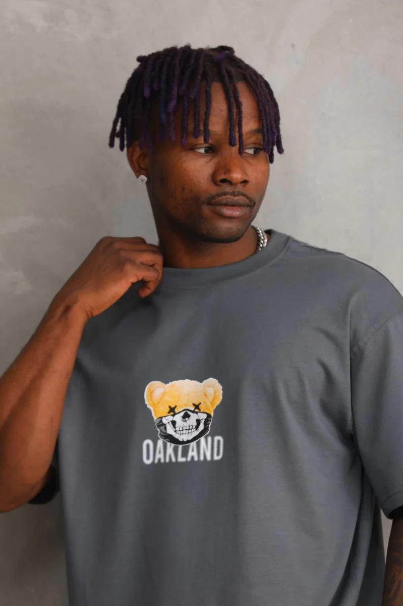 Baskılı Oversize T-Shirt - Füme -