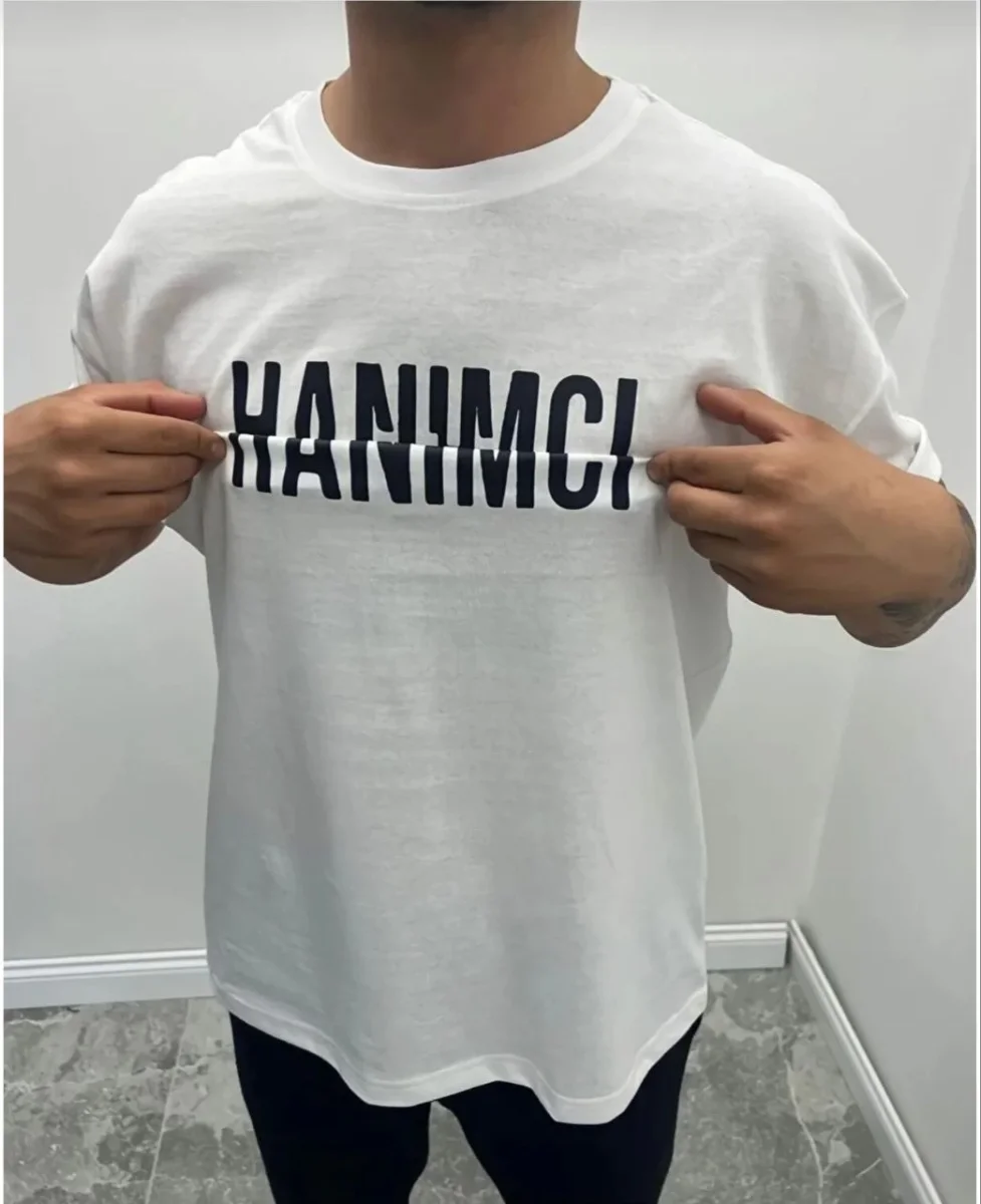 Bisiklet Yaka Katlanan Baskılı T-Shirt - Beyaz -