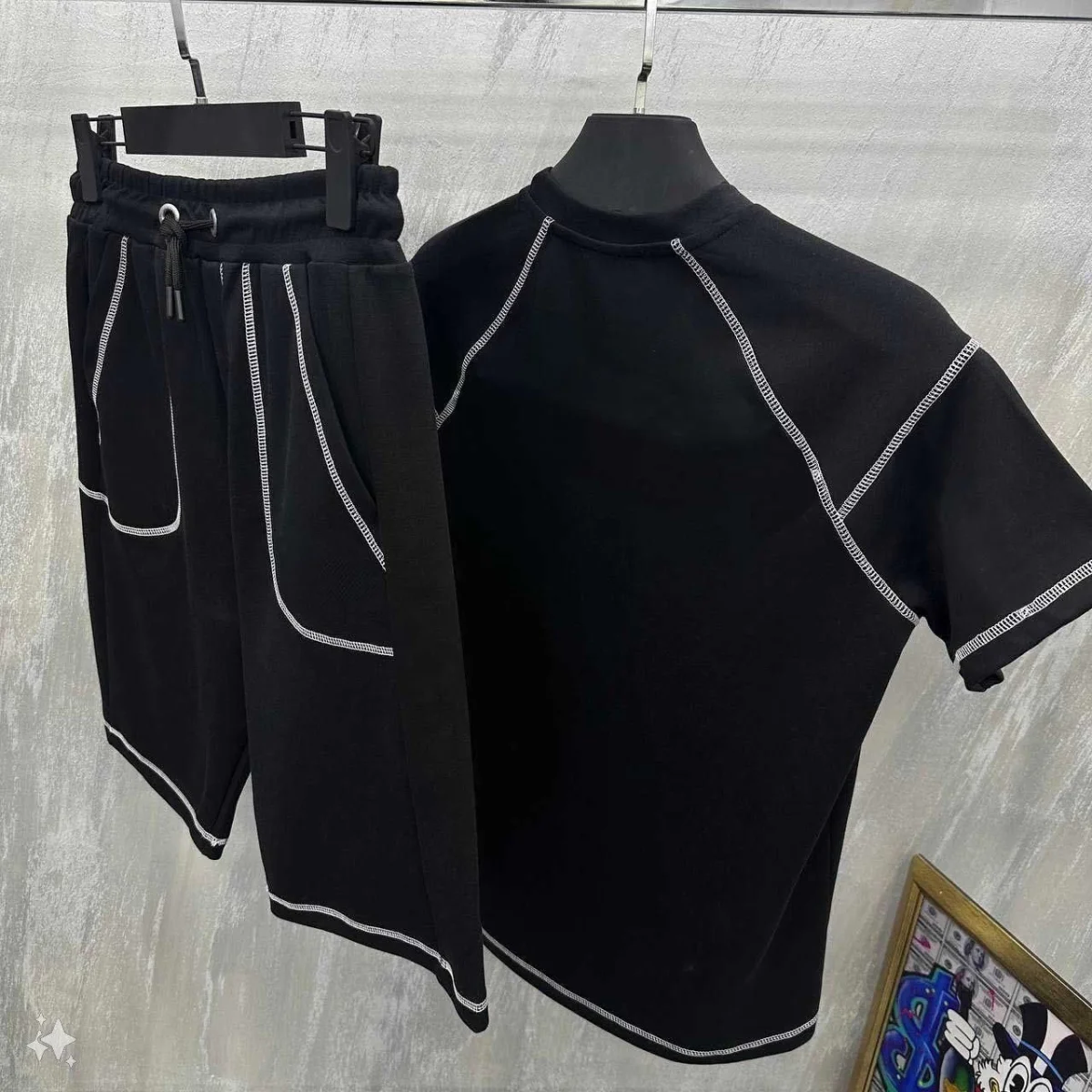 Karoyaka Dikişli Şortlu Takım - Siyah -