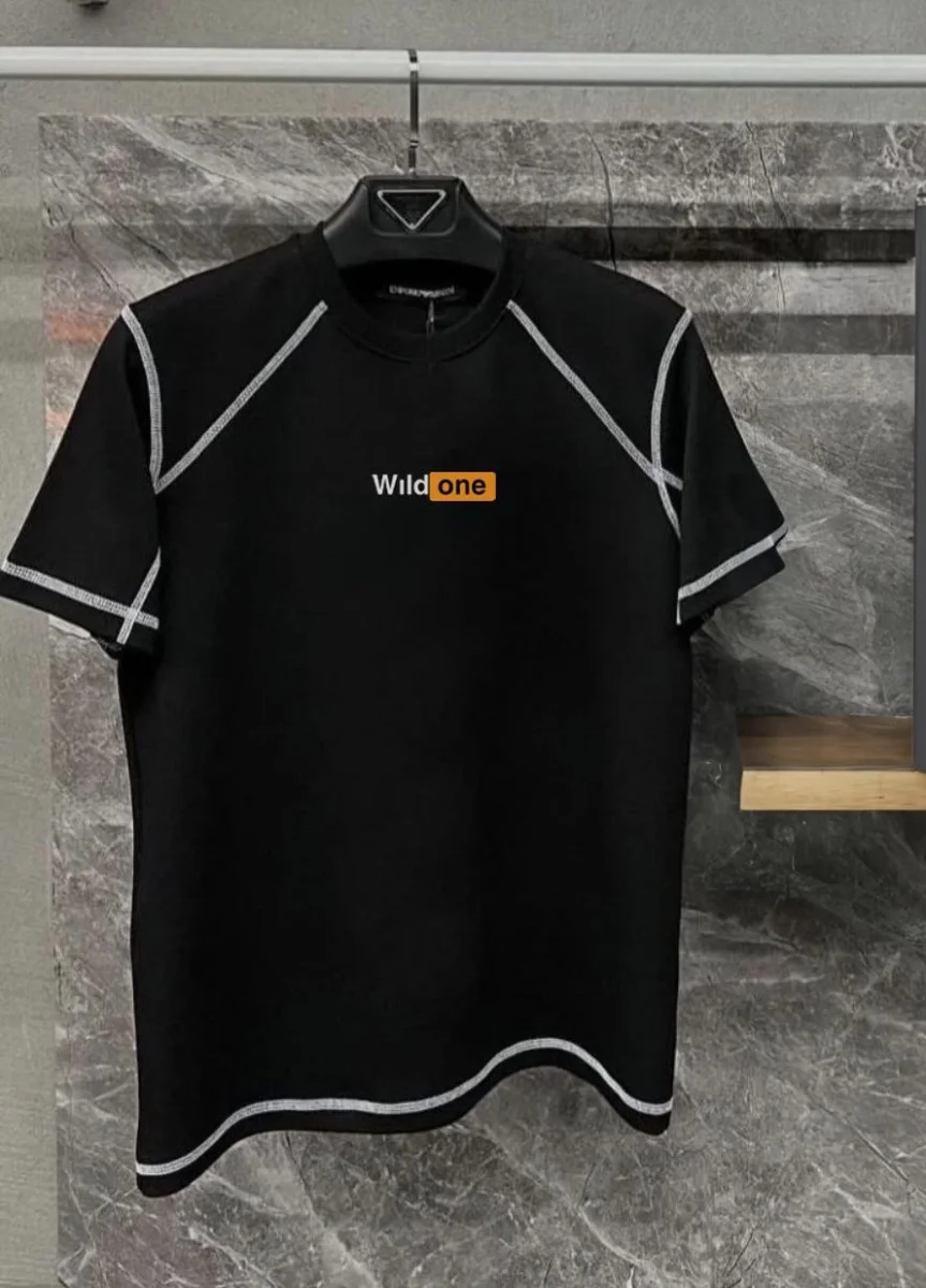 Dikişli Baskılı Oversize T-Shirt - Siyah -