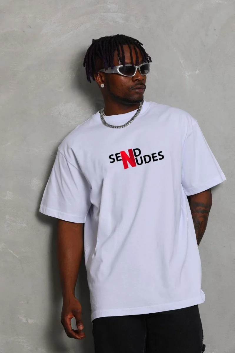 Bisiklet Yaka Double Oversize Baskılı T-Shirt - Beyaz -