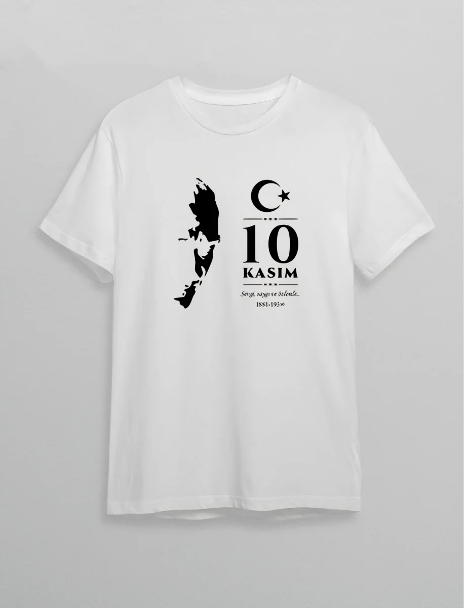 10 Kasım Atatürk Baskılı T-shirt - Beyaz -