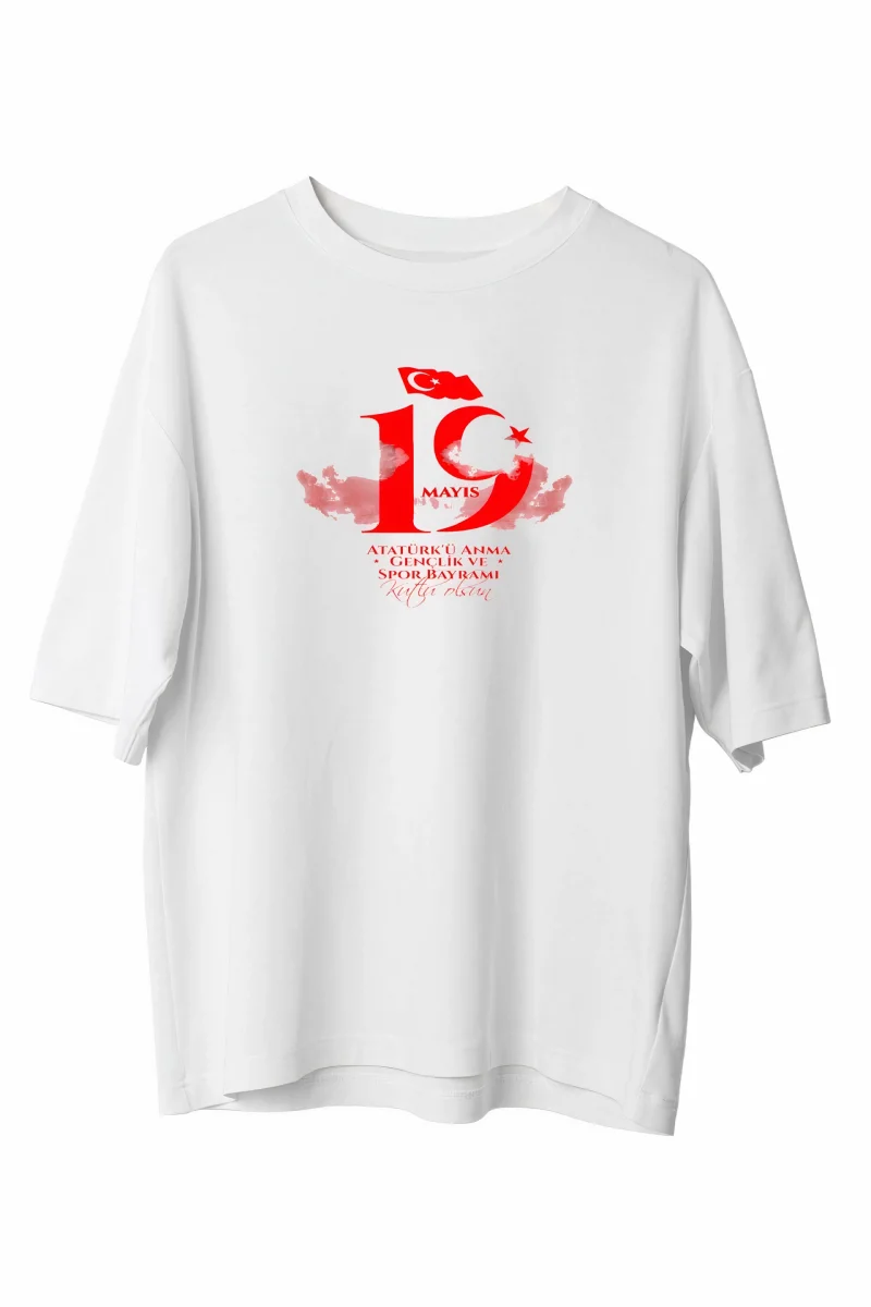 19 Mayıs   Baskılı T-shirt - Beyaz -