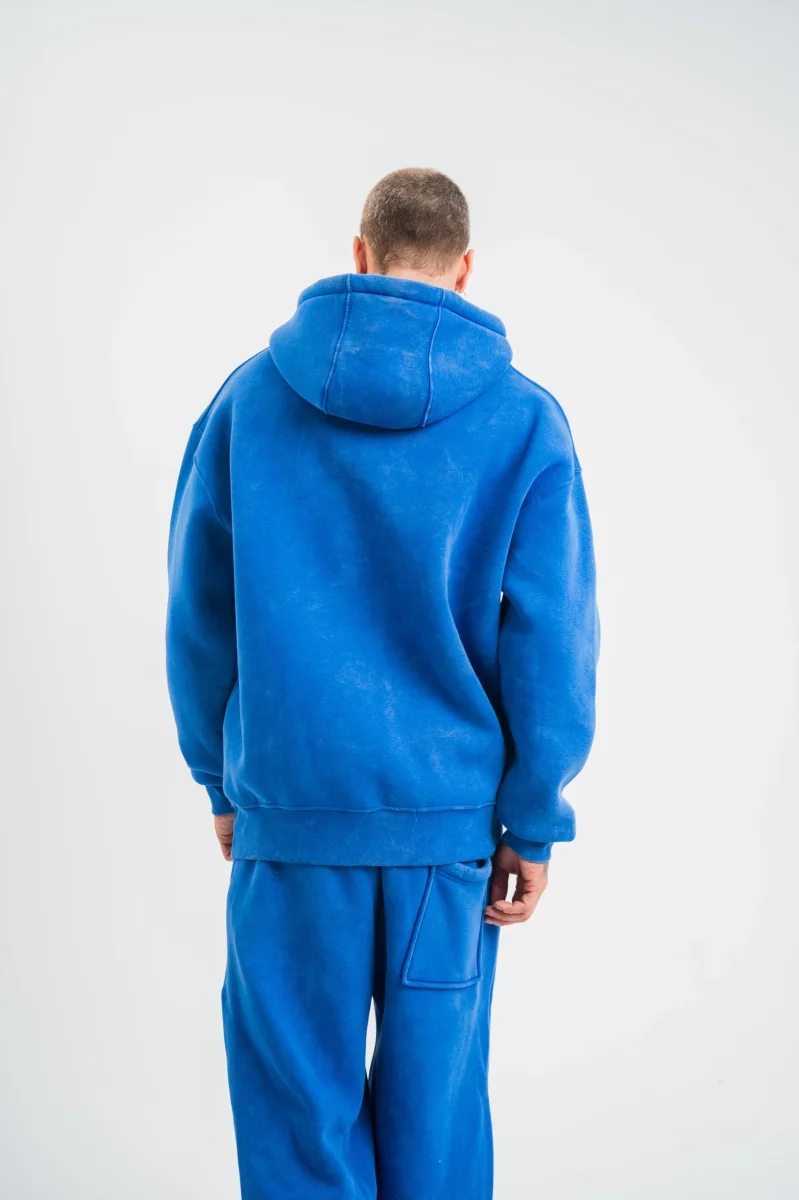 Double Oversize Kapşonlu Yıkamalı SweatShirt - Mavi -