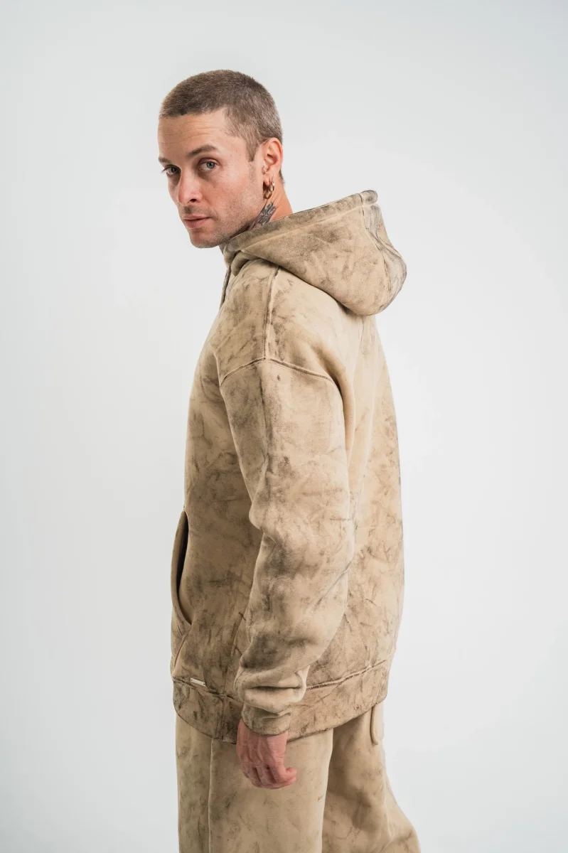 Double Oversize Kapşonlu Yıkamalı SweatShirt - Bej -