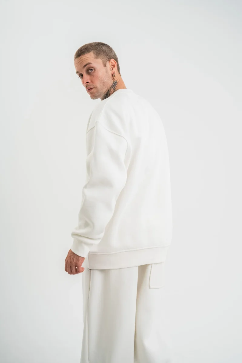 Uzun Kol Bisiklet Yaka Basic SweatShirt - Beyaz -