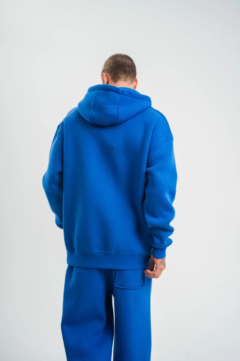 Double Oversize Kapşonlu Basic SweatShirt - Mavi -