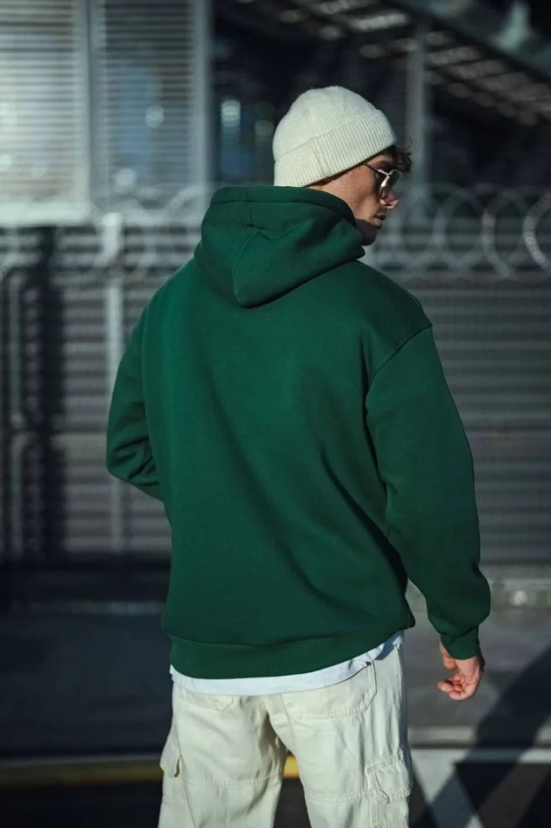 Üç İplik Penye Kapşonlu Basic SweatShirt - Haki -