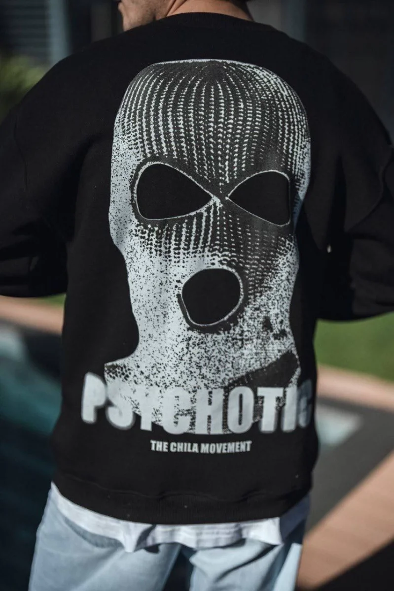 Kışlık Bisiklet Yaka Baskılı SweatShirt - Siyah -