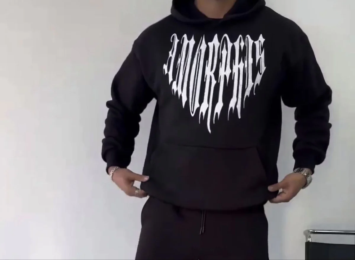 Uzun Kol Kapüşonlu Baskılı SweatShirt - Siyah -