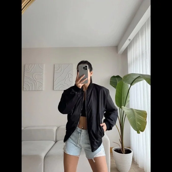 Siyah Bomber Mont - Siyah -