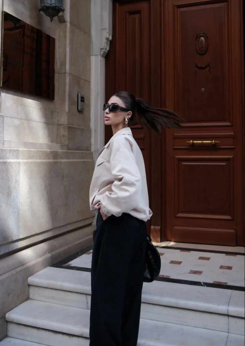 Fermuarlı Gömlek Yaka Bomber Ceket - Beyaz -