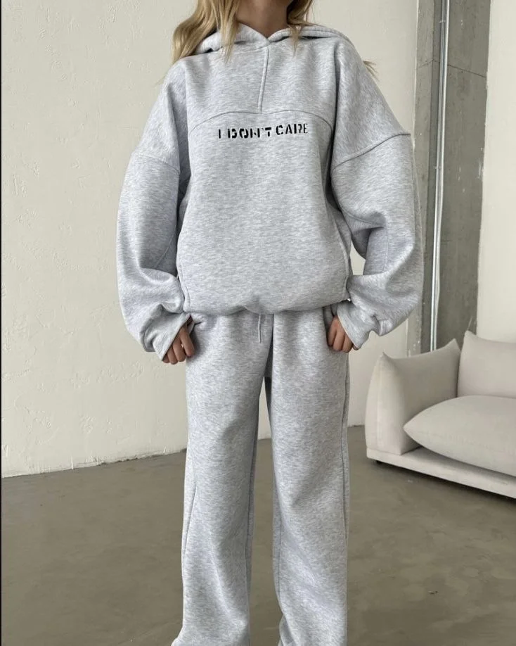 Nakış İşlemeli Üç İplik Sweat Takım- Gri -