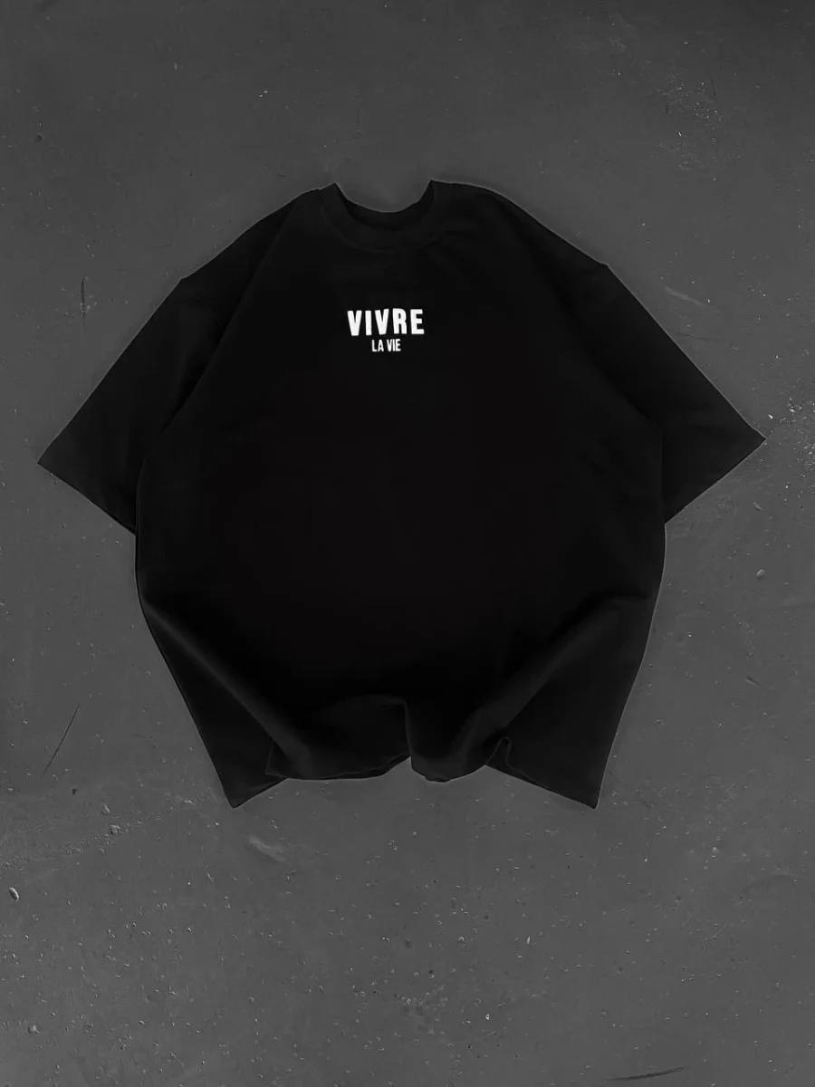 Baskılı Oversize Bisiklet Yaka T-shirt - Siyah -