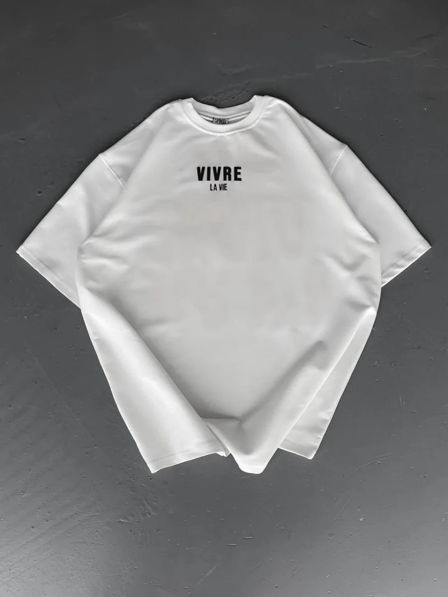 Baskılı Oversize Bisiklet Yaka T-shirt - Beyaz -