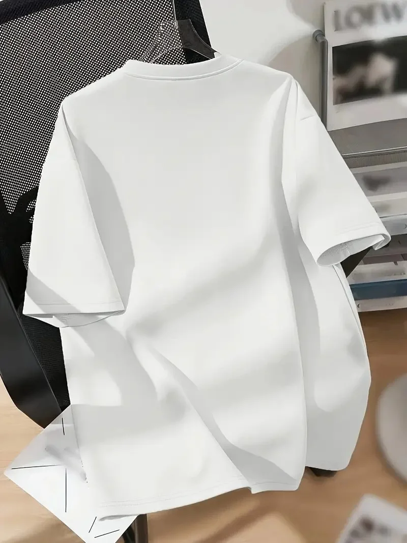 Brooklyn Harf Baskılı Düşük Omuzlu T-shirt, Rahat Kısa Kollu Bol T-shirt,   Giyim - Beyaz -