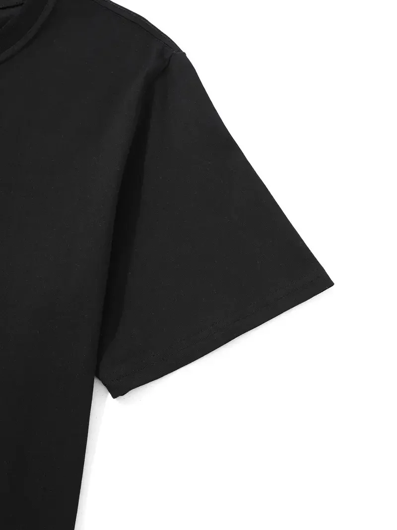 20/1 Penye Compack Uçak Baskılı Oversize Bisiklet Yaka Kısa Kol T-shirt - Siyah -