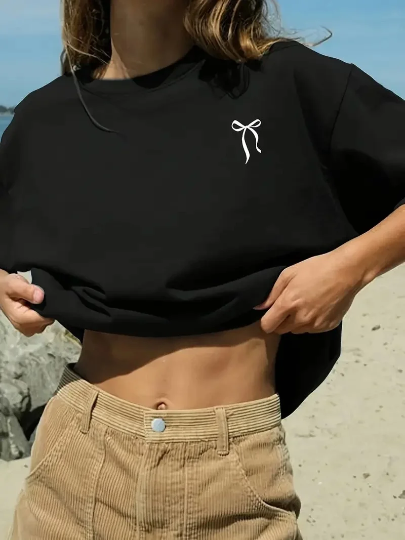 fiyonk Ön Arka baskılı siyah oversize   Kısa Kol t-shirt- Siyah -